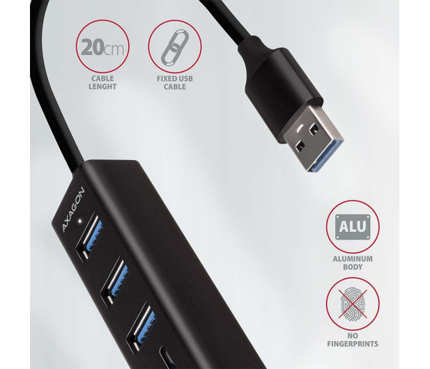 Axagon HMA-CR3A SuperSpeed USB-A hub + czytnik kart - 1485448 - zdjęcie 3